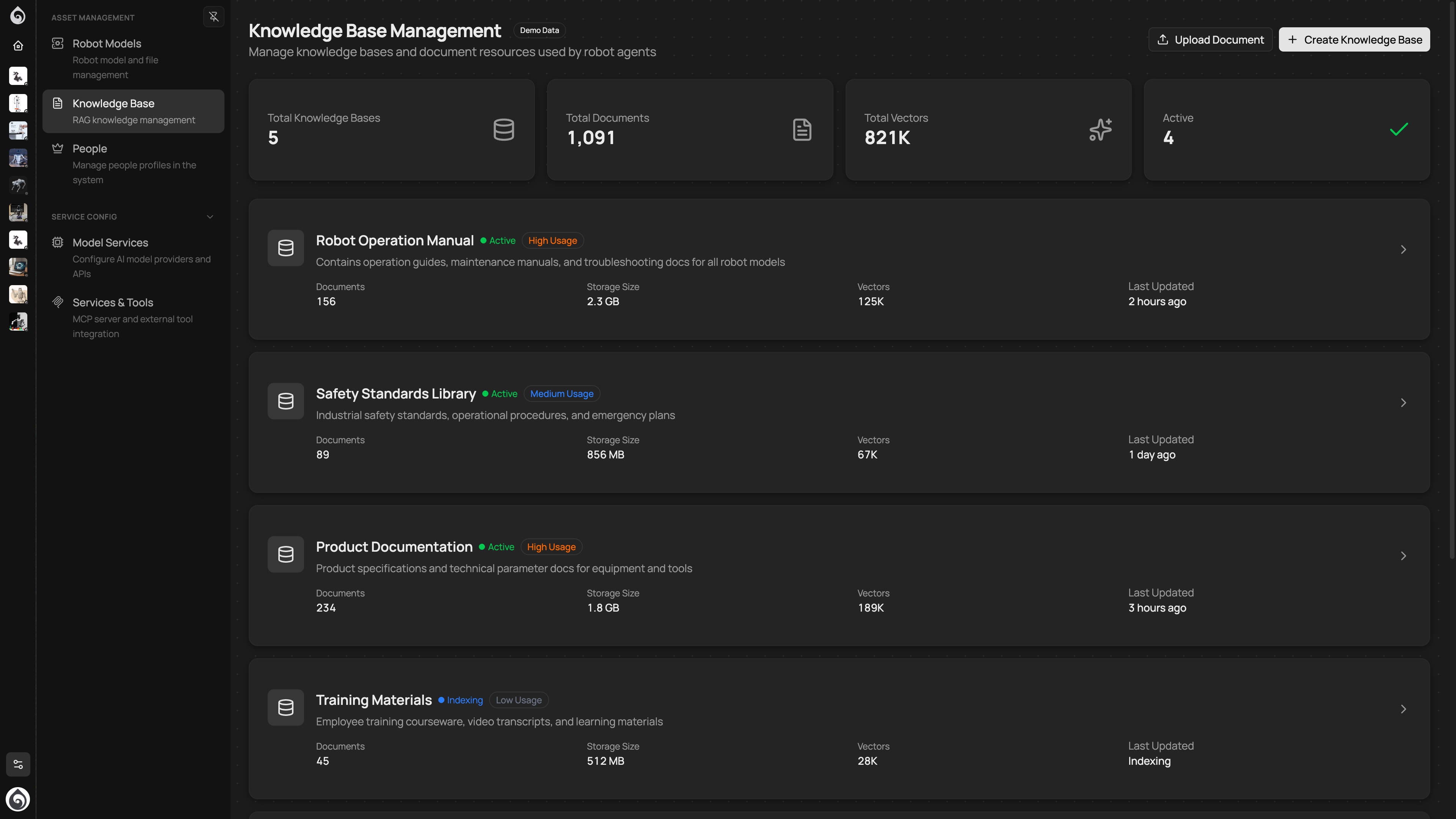 知识库页面：文档管理和检索增强